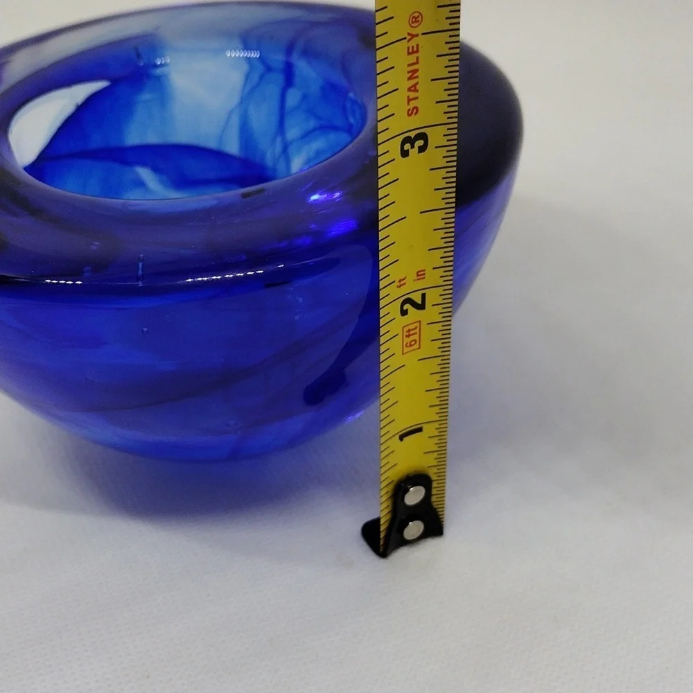 Cobalt‎ Blue Swirled Art Glass Votive Candle Holder
